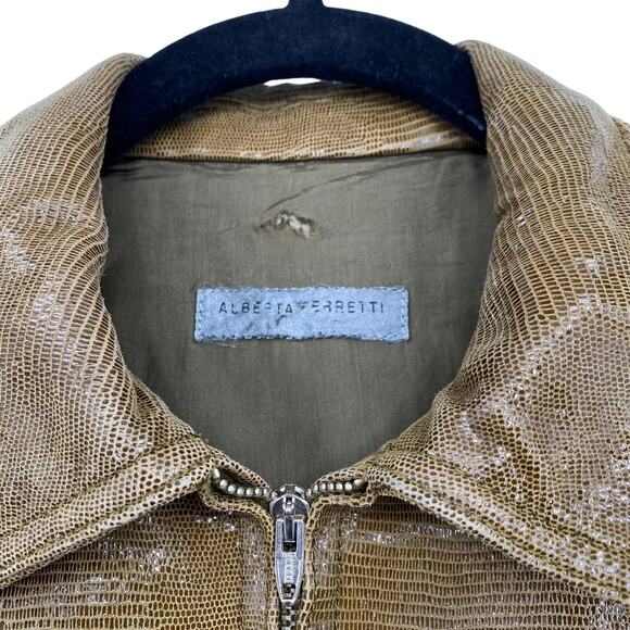 Vintage 90s Alberta Ferretti Jacket Lambskin Metallic Silver Womens Size 8 - Picture 4 of 10